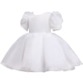 Miniatyrbild 3 av 4: Flickklänning Puffärm Sommarklänning Flicka Prinsessklänning Rygglös Hög Midja Flickklänningar För 2-10 År White 6 7 Years