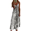 Miniatyrbillede 1 af 3: Dame Casual Sommer Boho Maxi Kjole Spaghetti Strop Ærmeløs Blomsterprint V-Hals Strand Lang Sommerkjole Plus Størrelse Grey 4XL