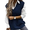 Miniatyrbilde 1 av 4: Dame Genser Vest Dame Oversized V-hals Ermeløse Gensere dark bue L