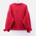 Miniatyrbilde 3 av 3: Dame Vår og Høst Jakker Varm Ensfarget Langermet Denimjakke Yttertøy Red XL