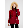 Miniatyrbilde 5 av 5: Tykk hetteparkas for kvinner, vindtette fleeceforede jakker med lommer Wine Red M