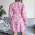 Miniatyrbilde 4 av 4: Dame Blomstermønstret Kjole med Midje Dyp V-hals Sexy Langermet Party Minikjole rosa M