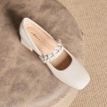 Miniatyrbillede 4 af 5: Kvinder Mary Jane Hæle Ankelrem Pumps Chunky Festsko Beige Beige 39