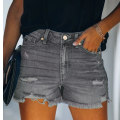 Miniatyrbillede 2 af 2: Dame Mid Rise Flåede Stretch Jeans Shorts  Afslappede Denim Shorts Grey S