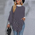 Miniatyrbild 5 av 5: Dam Långärmad Poncho Tröja Ledig Arbets Pullover Cape Vinter Varm Stickad Kappa Gray L