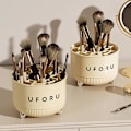 Miniatyrbillede 5 af 5: Roterende makeupbørsteholder til skrivebord, kosmetikpenneholder, opbevaringsstativ, bærbar skrivebordsorganisator Cream White 5 Grid
