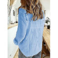 Miniatyrbilde 4 av 5: Dame V-hals T-skjorte Langermet Bluse med Knapper Blue 3XL