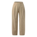 Miniatyrbillede 2 af 4: Dame Ensfarvede Elastiske Løse Cropped Bukser Sommer Casual Lange Bukser Khaki XL