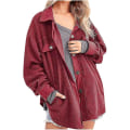 Miniatyrbild 1 av 2: Lös Passform Damjacka Knäppning Polar Fleece Ytterkläder Kappa Med Fickor Red M