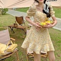 Miniatyrbillede 4 af 5: Sexet blomstret kjole til kvinder, lang pullover-kjole, egnet til piger, kvinder og kærester Yellow L