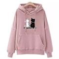 Miniatyrbillede 1 af 2: Dame Katteprint Hættetrøje Afslappet Løs Poset Snøre Hættetrøjer Pullover Toppe Pink L