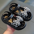 Miniatyrbillede 1 af 5: Sommer Baby Pigesko 0-7 år Børnesko Mode Sød Blomst Prinsesse Børnesandaler Piger Småbørn Baby Bløde Åndbare lattice bow black 26Insole 15.5cm
