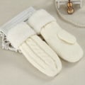 Miniatyrbillede 1 af 5: Dame Mode Strik Twist Blomster Votter Vinter Kvinde Uld Plus Cashmere Velvet Fortykkelse Varme Fuld Finger Handsker N508-White