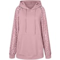Miniatyrbillede 3 af 5: Dame Hættetrøjer Blonde Patchwork Langærmet Hættetrøje Casual Mode Tunika Pullover Stilfuld Elegant Sweatshirt Snøre Jumper Toppe Med Lommer Pink M