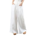 Miniatyrbilde 1 av 2: Dame Ensfarget Elastisk Midje Lange Bukser Palazzo Vår Sommer Casual Snøring Løse Vide Ben Bukser Med Lommer White 2XL