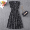 Miniatyrbillede 1 af 4: Dame Polkaprikket Kjole Plus Size Print Lang Kjole Til Strandbrug Black And White Heart M