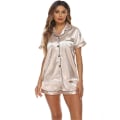 Miniatyrbilde 1 av 2: Silke Satin Pyjamas Sett Dame Kortermet Nattøy Myk Pysj Shorts Sett Størrelse: S off white XXL