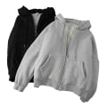 Miniatyrbillede 3 af 5: Hættetrøje til kvinder med snøre, tynd fleeceforet jakke med lomme og lynlås foran Light Grey 5XL