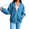 Miniatyrbillede 1 af 2: Dame Sweatshirt Hættetrøjer Frakke Ensfarvet Afslappet Løs Jogging Hættejakke Langærmet Fuld Lynlås Snøre Sky Blue M