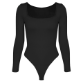 Miniatyrbillede 1 af 5: Langærmet bodysuit til kvinder, langærmet, sexet bodysuit med firkantet hals og thong til afslappet hverdagsbrug og hjemmebrug Black M