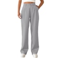 Miniatyrbilde 1 av 2: Dame Bukser med Vide Ben Høy Elastisk Midje Bak Business Arbeidsbukser Lange Rette Dressbukser grey L