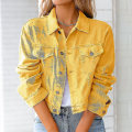 Miniatyrbild 1 av 4: Dam Solid Jeansjacka Långärmad Ming Kofta Kostym Ficka Kappa Topp Yellow XL