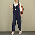 Miniatyrbild 2 av 3: Dam Casual Solid Jumpsuit Lös Baggy Linnebyxor Playsuit Overaller Romper Blue M