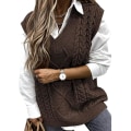 Miniatyrbillede 1 af 4: Dame Sweater Vest Dame Oversized V-hals Ærmeløse Sweaters brown S