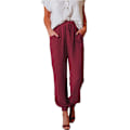 Miniatyrbillede 1 af 4: Dame Ensfarvede Joggingbukser med Elastisk Talje, Snøre og Snørebånd, Lange Afslappede Bukser Wine Red XL