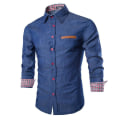Pikkukuva 1 / 3: Miesten napillinen denim-paita, rento business-tyyli, pitkähihainen, kauluspaidan mallinen T-paita Dark Blue XL