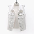 Miniatyrbillede 1 af 5: Dame Forår og Efterår Frakker Ensfarvet Ærmeløs Denim Jakke Overtøj White M
