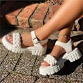 Miniatyrbillede 5 af 5: Sandaler med åben tå til kvinder, sko med remme og platform, ankelrem med spænde White 41