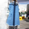 Miniatyrbilde 3 av 5: Dame Baggy Denimjakker Langermet Snøring Trenchcoat Høst Hettegensere Overfrakker Light Blue M