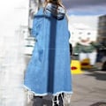 Miniatyrbillede 3 af 5: Dame Baggy Denim Jakker Langærmet Snøre Trenchcoat Efterår Hættetrøjer Overfrakker Light Blue XL