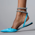 Miniatyrbillede 1 af 5: Glitter Krystal Flade Sandaler Dame Sommer Spids Tå Pink Festsko Blue 36