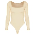 Miniatyrbilde 1 av 5: Langermet bodysuit for kvinner, langermet, sexy firkantet hals, thong, for hverdagsbruk hjemme Apricot XL