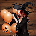 Miniatyrbillede 3 af 5: Halloween Heksehatte Med Edderkop Flagermus Til Kvinder Sort Heksehat Troldmandshat Voksen Halloween Udklædningstilbehør Cosplay Fest 1 stk - sort