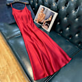 Miniatyrbillede 4 af 5: Ærmeløse Bodycon Kjoler til Kvinder Forår Spaghetti Satin Lange Kjoler Til Privat Strand Pool Party Red 4XL
