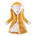 Miniatyrbillede 1 af 4: Dame Hætte Cardigans Tyk Plysforet Strikket Sweater Frakke Med Lommer Apricot 4XL