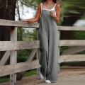 Miniatyrbillede 2 af 4: Plus Size Dame Bomuld Hør Dungarees Jumpsuit Playsuit Bred Ben Overalls Bukser Gray 4XL
