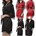 Miniatyrbild 3 av 4: Satin Robe Bröllop Brudtärna Kimono Morgonrock Nattkläder Badrock -c Grey XL