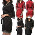 Miniatyrbillede 3 af 4: Satin Kåbe Bryllup Brud Brudepige Kimono Morgenkåbe Natkjole Badekåbe -c Black L