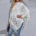 Miniatyrbillede 1 af 4: Dame Langærmet Poncho Sweater Casual Arbejds Pullover Cape Vinter Varm Strikket Kappe White L
