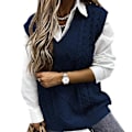 Miniatyrbillede 1 af 4: Dame Sweater Vest Dame Oversized V-hals Ærmeløse Sweaters dark bue S