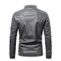 Miniatyrbillede 2 af 3: Herre Patchwork Stand Krave Læder Biker Jakke Slim Fit Casual Lynlås Frakke Overtøj Gray M