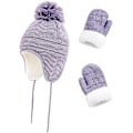 Miniatyrbild 3 av 5: Barn Vinter Öronmuff Mössa Pompom Stickad Hatt Tjock Vante Värmare Set White