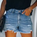Miniatyrbillede 2 af 2: Dame Mid Rise Flåede Stretch Jeans Shorts  Afslappede Denim Shorts light blue XXL