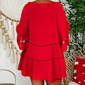 Miniatyrbilde 5 av 5: Dame Bomull Lin Hul Ut Ruffle Pullover Tunika Topper Bluse Skjorte Pluss Størrelse Red 4XL