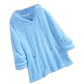 Miniatyrbillede 1 af 5: Plus Size Efterår Vinter Dame Langærmet Hætteklædte Plysset Fluffy Hættetrøjer Fleece Pullover Pyjamas Løs Blue XL