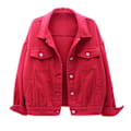 Miniatyrbillede 2 af 3: Dame Forår og Efterår Frakker Varm Ensfarvet Langærmet Denim Jakke Overtøj Red XL